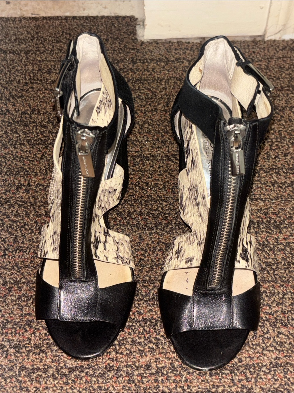 Michael Kors Black and Cream Zip-Front Cutout Heels